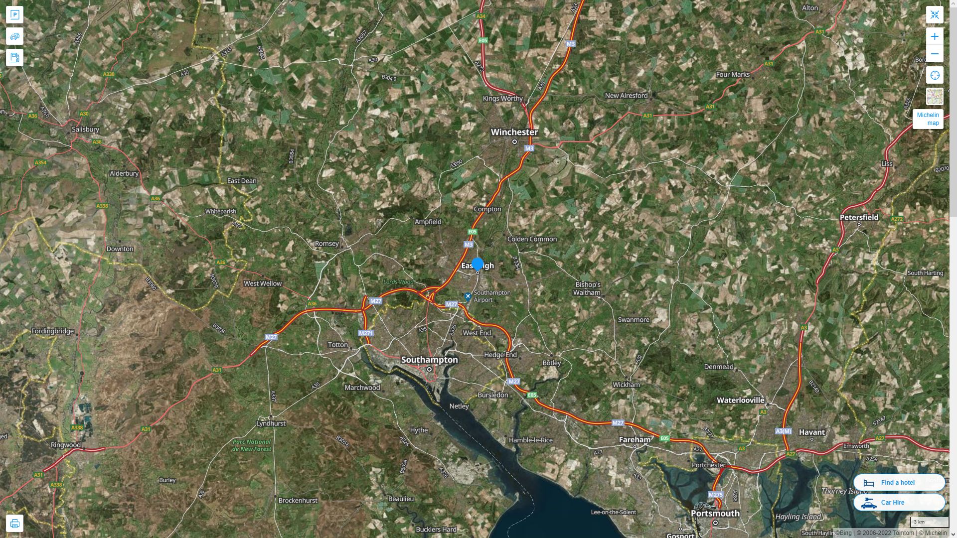 Eastleigh Royaume Uni Autoroute et carte routiere avec vue satellite